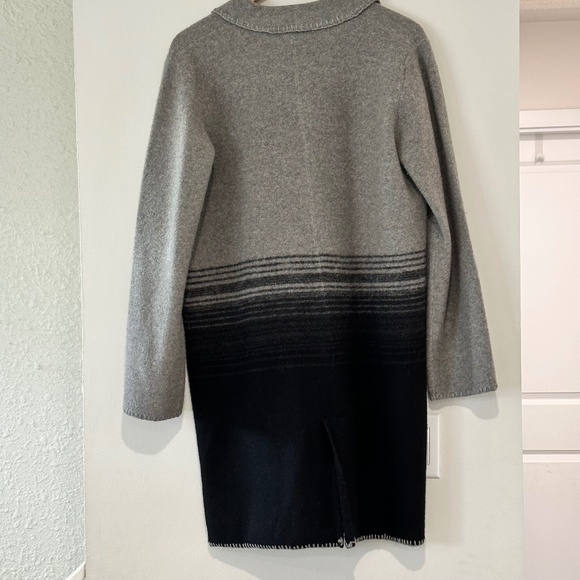 Cleo | Women’s 100% Wool Long Cardigan Coat Long Sleeve Gray and Black - Picture 2 of 7